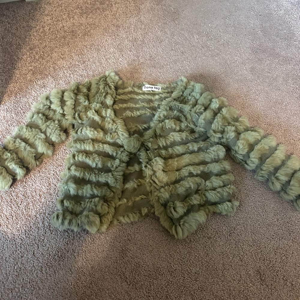 Green fuzzy jacket top